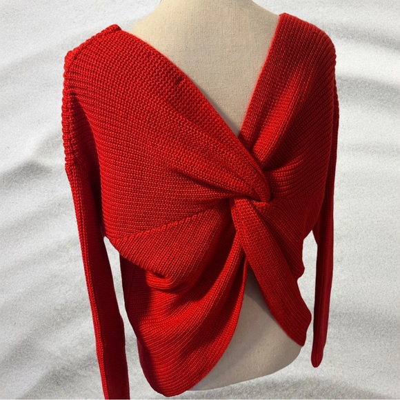 Fashion Nova Sweaters - Sexy Red Twist Open Back Loose Fit V Neck Cozy Knit Sweater Size Medium